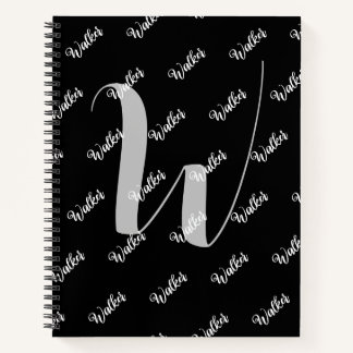 Modish Black Color - Initial Name Monogrammed Notebook