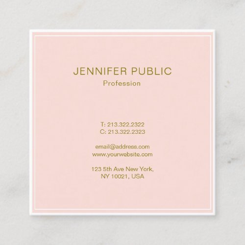 Modish Blush Pink Gold Professional Modern Luxury Square Business Card