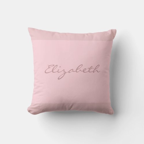 Modish Blush Pink Handwritten Name Script Plain Throw Pillow