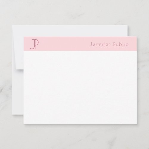 Modish Blush Pink Monogram Modern Simple Design Note Card