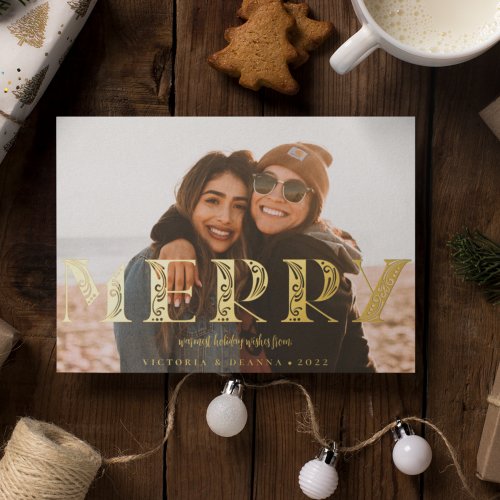 Modish Filigree Merry Photo Foil Holiday Card