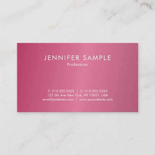 Modish Hot Pink Modern Clean Stylish Trendy Design Business Card