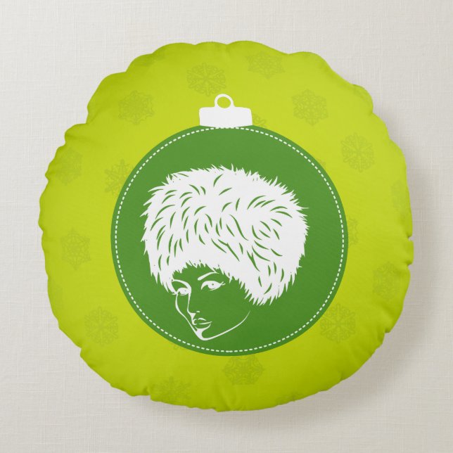 Modish Lime Christmas Round Pillow (Front)