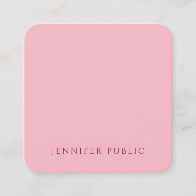 Modish Pale Pink Modern Minimalist Template Luxury Square Business Card (Front)