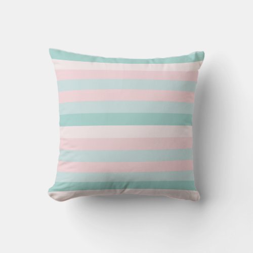 Modish Pink Blue Green Striped Color Harmony Throw Pillow