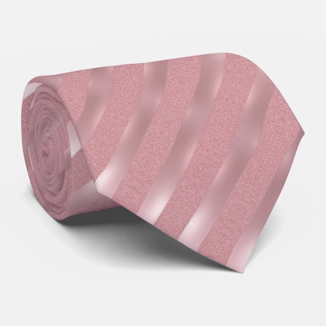 Modish Rose Gold Glitter Striped Template Elegant Neck Tie (Rolled)