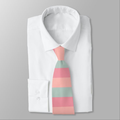 Modish Trendy Peach Teal Color Stripes Cute Neck Tie