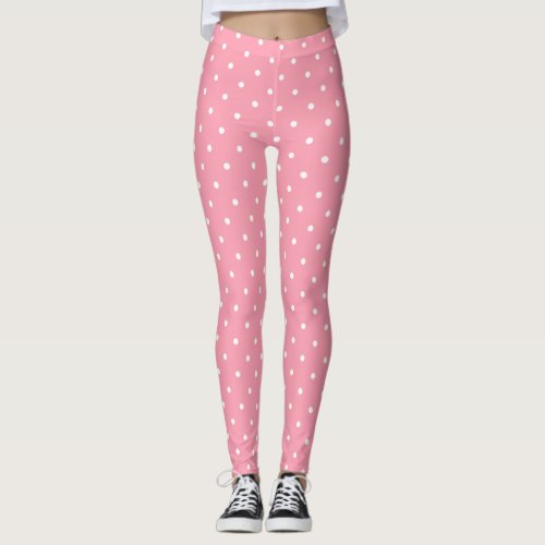 Modish White Circles Dots Hot Pink Elegant Trendy Leggings
