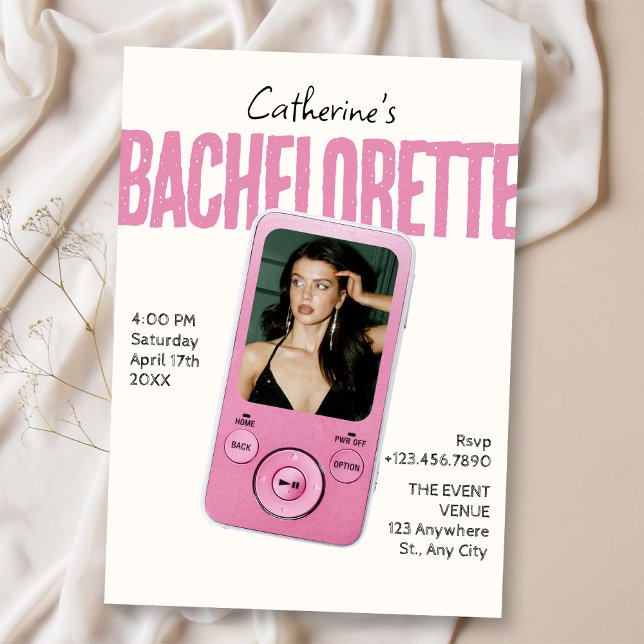 Modist pink white bachelorette invitation (Creator Uploaded)