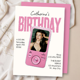 Modist pink white birthday invitation