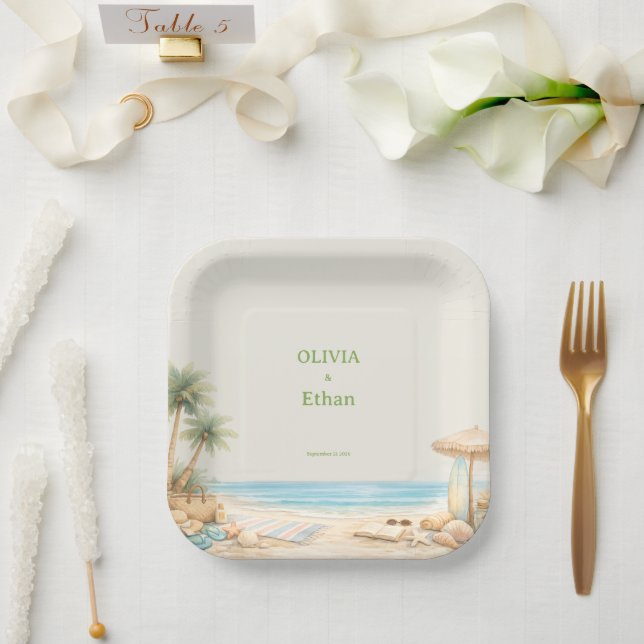 Modren Aesthetic Beech soft Stylis customize Paper Plates (Wedding)