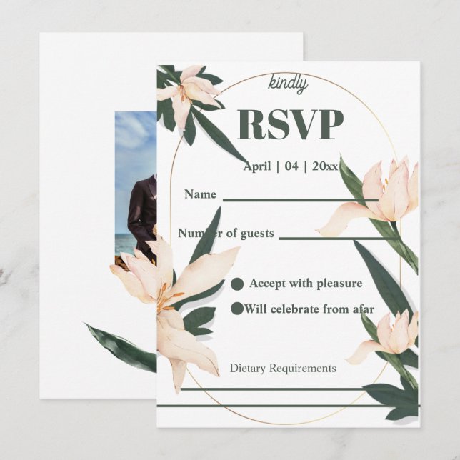 Modren blush pink floral Circle RSVP Cards (Front/Back)