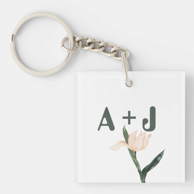 Modren blush pink floral keychain (Front)