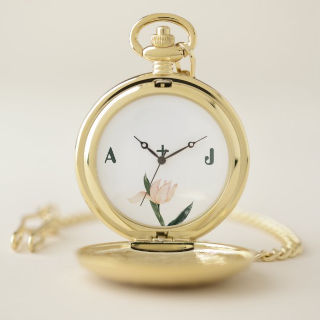 Modren blush pink floral pocket watch (Inside)