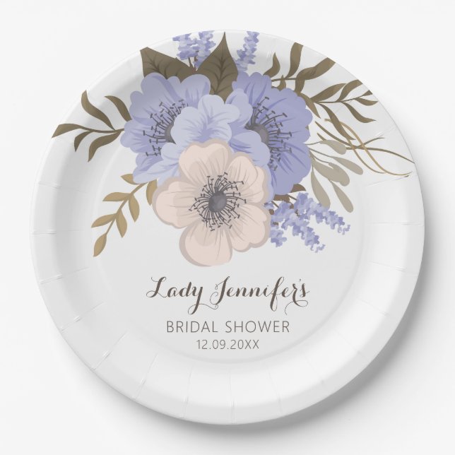 Modren Watercolor Purple Flowers bridal shower  Paper Plates (Front)