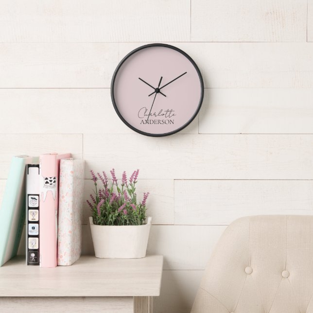  Modrn Minimalist Simple Name Blush Pink Clock (Reading Room)