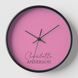 Modrn Minimalist Simple Name Pink  Clock