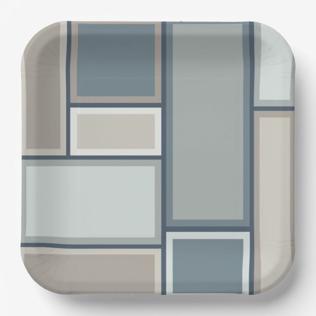 Modular Mid Century Modern Geometric Pattern Paper Plates (Front)