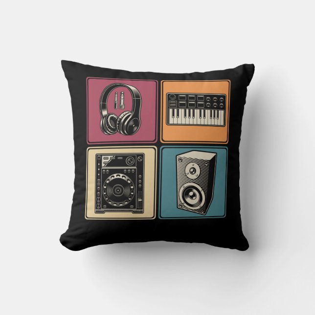 Modular Synthesizer Analog Headphones DJ Musician Throw Pillow (Front)