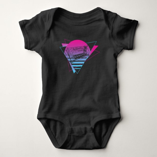 Modular Synthesizer Analog Vaporwave Techno Cat Baby Bodysuit (Front)