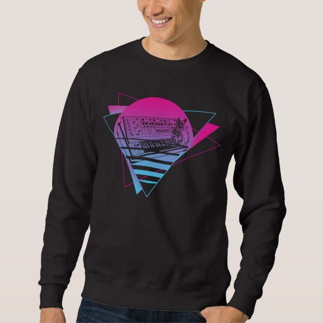 Modular Synthesizer Analog Vaporwave Techno Cat Sweatshirt (Front)