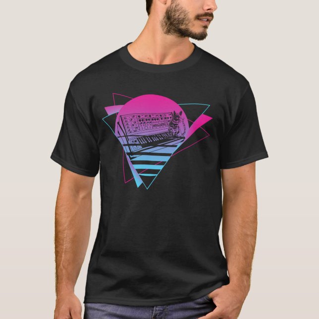 Modular Synthesizer Analog Vaporwave Techno Cat T-Shirt (Front)