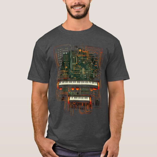 Modular Synthesizer Electronic Music with Keyboard T-Shirt (Front)