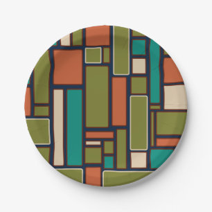 Modulus Midcentury Modern Retro Geometric Pattern  Paper Plates
