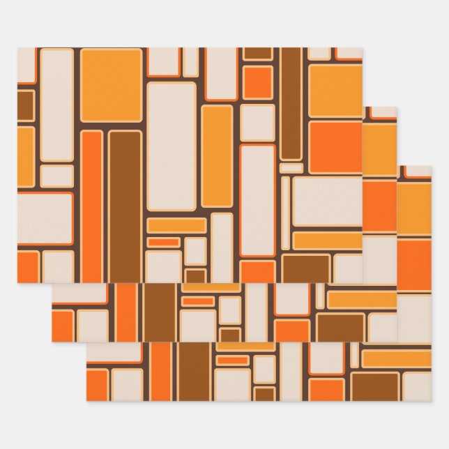 Modulus Retro Geometric Mid Century Modern 70s Wrapping Paper Sheets (Set)
