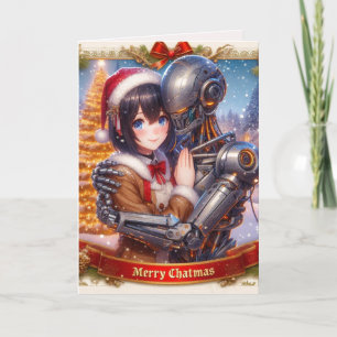 Moe Chatbot Love Female + Robot Christmas Holiday Card