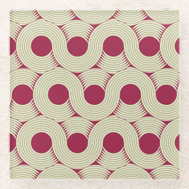 Moebius Stripe: Infinite Red-Green Tile Glass Coaster (Front)