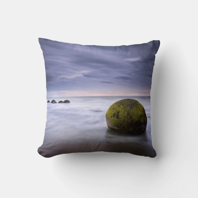 Moeraki Boulders Sunrise Seascape Throw Pillow (Front)