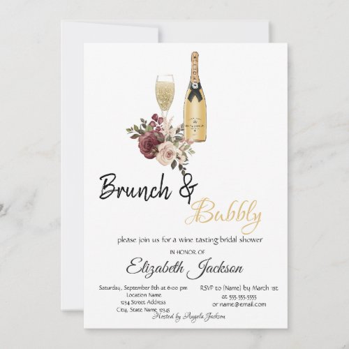 Moet Glass Floral Brunch  Bubbly Bridal Shower  Invitation