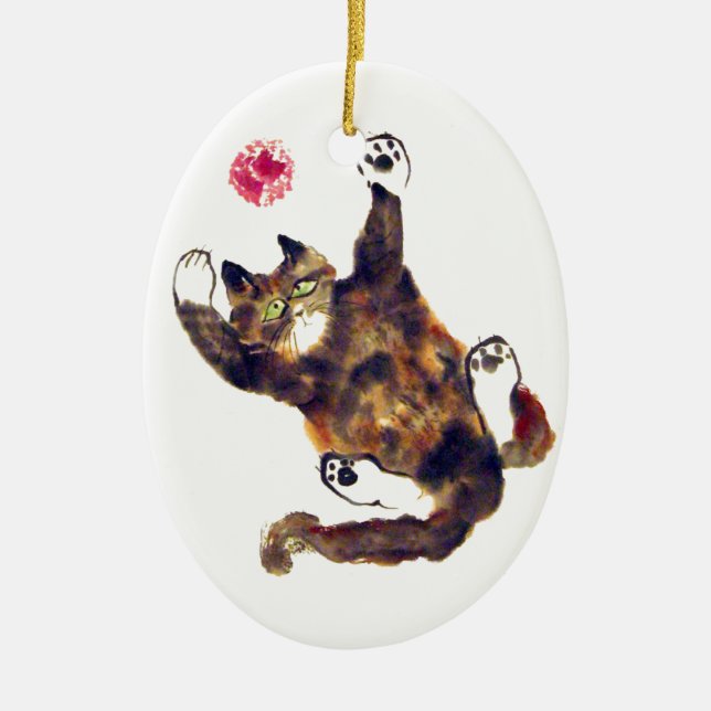 Moggie Merriment for the Calico Kitten Ceramic Ornament (Front)