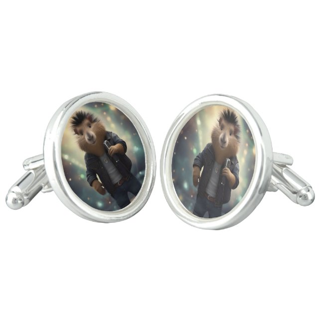 "Mohawk Capybara: Rockin' the River!" Cufflinks (Angled)