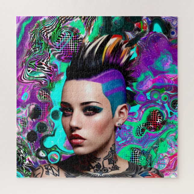 Mohawk Punk Girl Abstract Art Jigsaw Puzzle (Vertical)