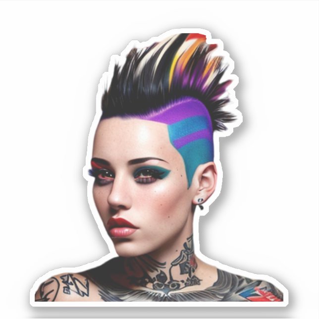Mohawk Punk Girl Abstract Art Sticker (Front)
