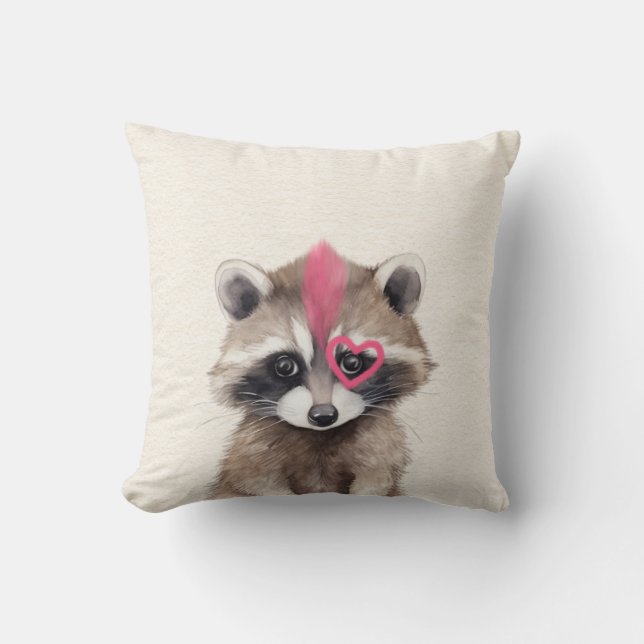 Mohawk Raccoon Woodland Nursery Throw Pillow (Front)