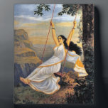 MOHINI ON A SWING plaque<br><div class="desc">The freeing feeling of being of a swing is recreated in this image of "Mohini on a swing" created by Ravi Varma</div>