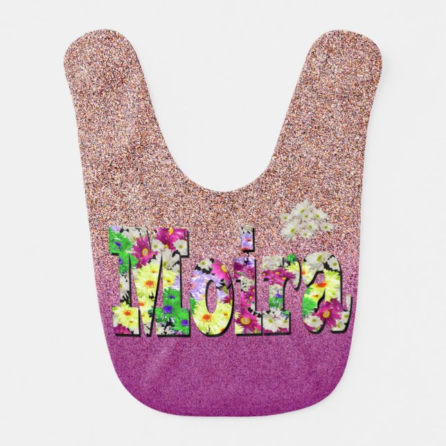 Moira, Girls Name With Daisies,  Baby Bib (Front)