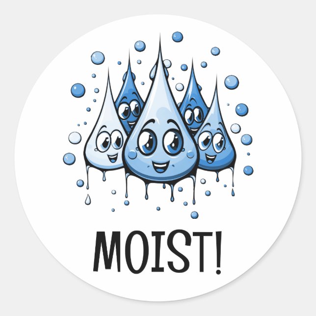 Moist Water Droplet Funny Humor  Classic Round Sticker (Front)