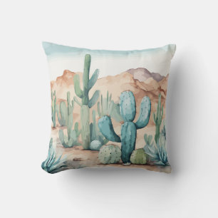 Mojave Desert Cactus Watercolor Throw Pillow