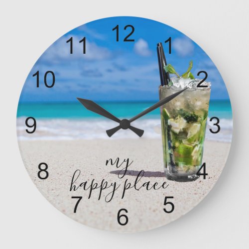 Mojito Cocktail Beach Happy Place   Large Clock