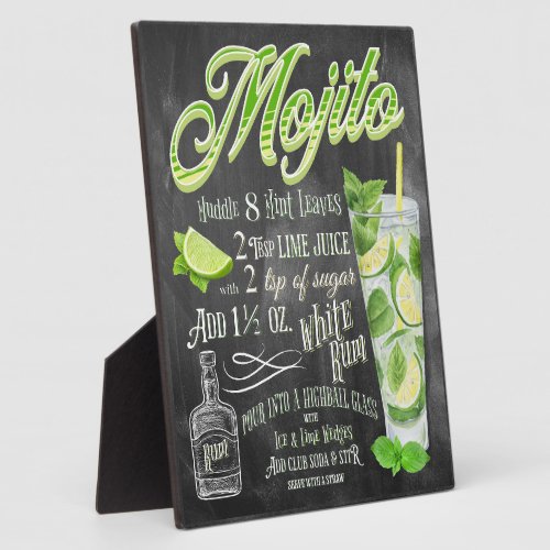 Mojito Cocktail Chalkboard Recipe Plaque