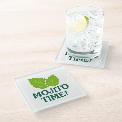 Mojito Cocktail glass coaster with mint leaf print