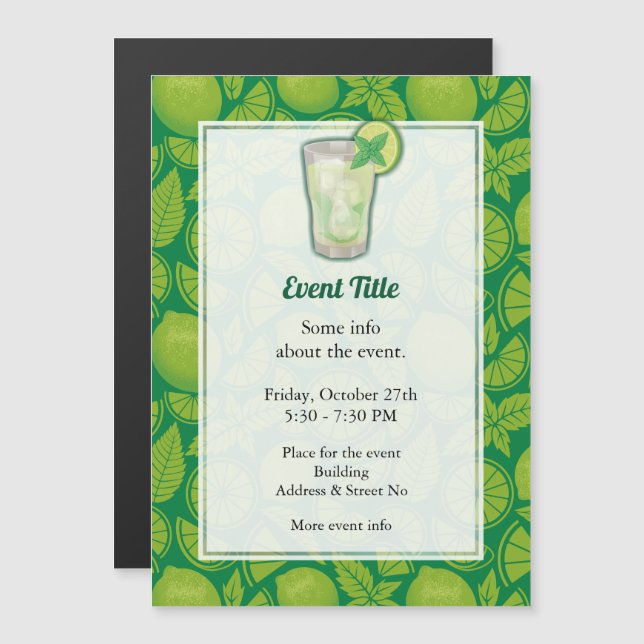Mojito Cocktail Magnetic Invitation (Front/Back)