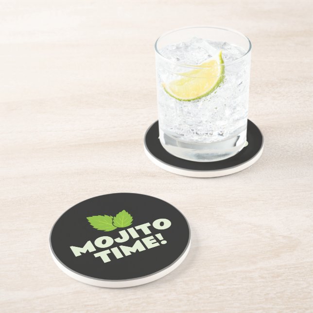 Mojito cocktail party coasters with mint leaf logo (Side)
