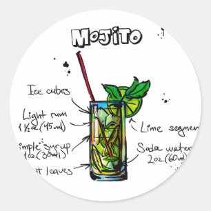 Mojito Cocktail Recipe Classic Round Sticker