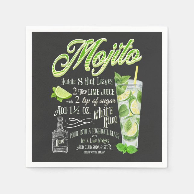 Mojito Cocktail Recipe Napkins (Front)