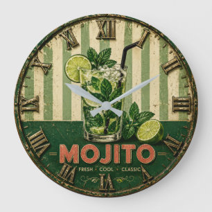 Mojito Cocktail Rustic Vintage Kitchen & Home Bar  Large Clock
